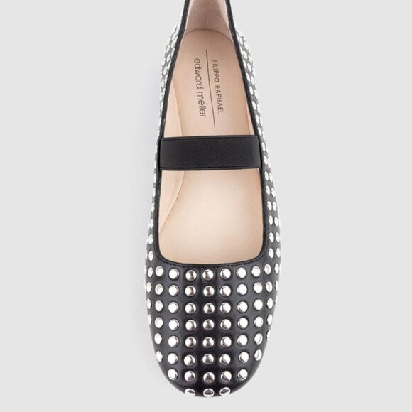 Edward Meller Black Fizz Studded Ballet Flat - Picture 1 of 5